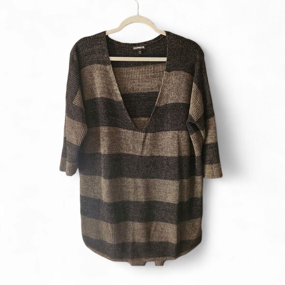 Express Striped Sweater Womens M Fall Grunge Witchy Comfy Warm - Picture 1 of 6